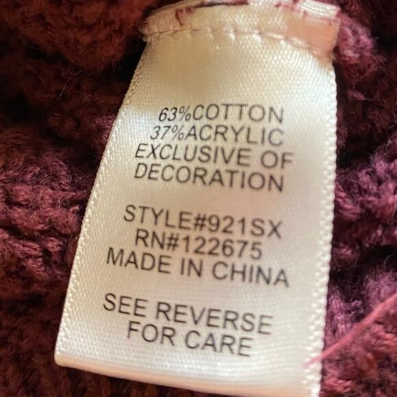Let Me Burgundy Knit Sweater with Suede Elbow Patches Size XL - Picture 6 of 6